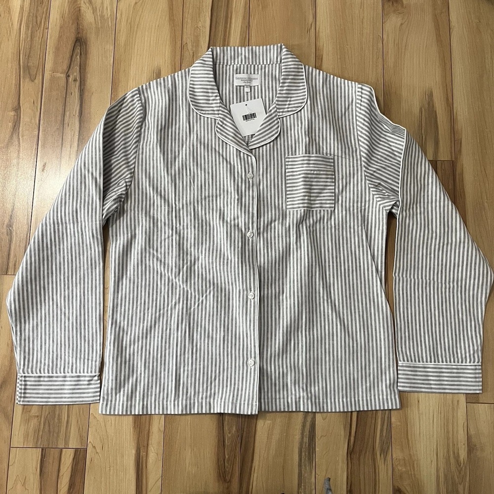 Hammacher Schlemmer Women's Sz XL Flannel Pajama Top Gray White Striped Sold Out